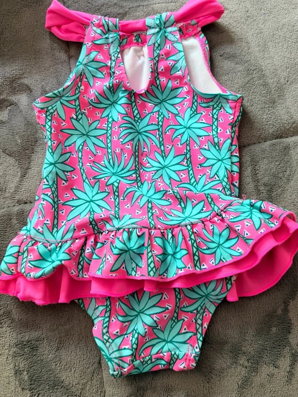 Floatimini Hot Pink & Teal Palm Ruffle One-Piece Swimsuit